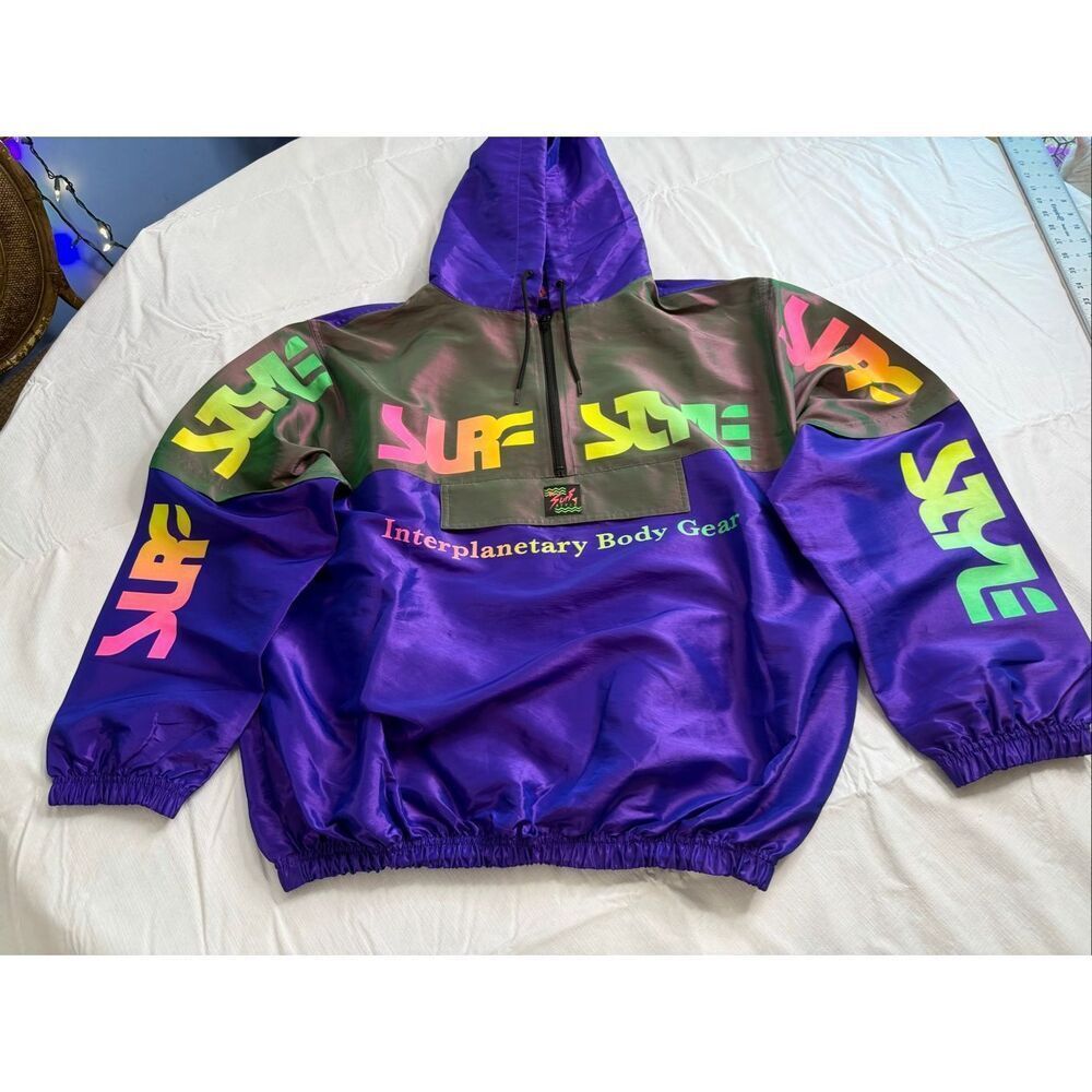 Vintage Surf Style 1/4 Zip Men's Large Pullover Windbreaker Hoodie